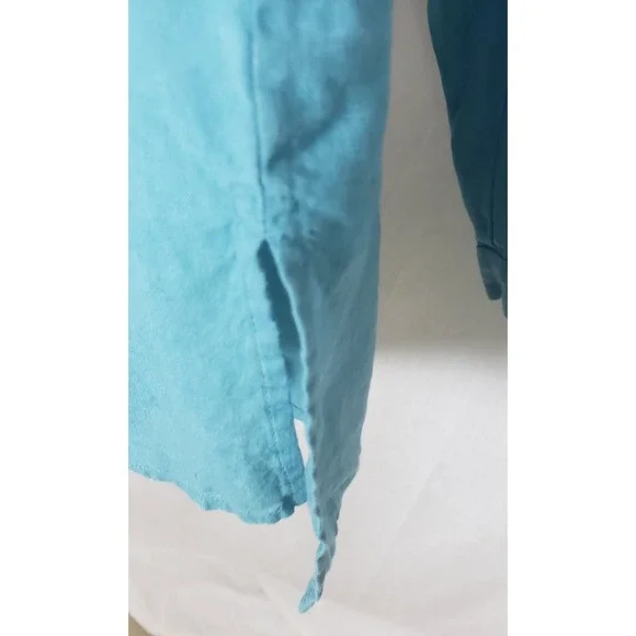 Eileen Fisher Plus 1X Blue 100% Organic Linen Button Down Shirt Sustainable - Picture 4 of 9